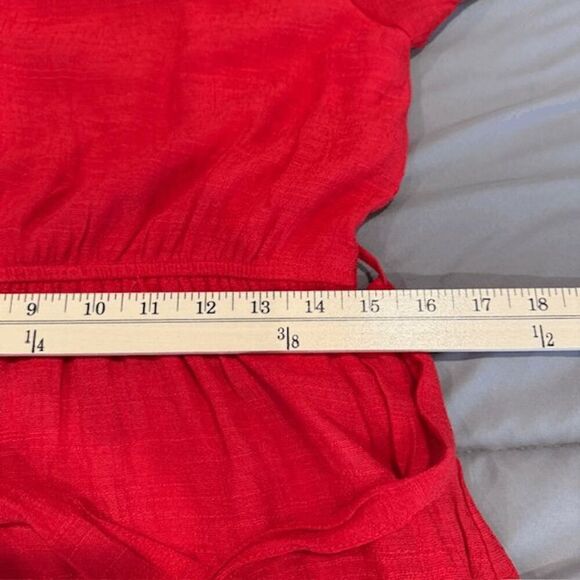 BaeVely One Shoulder Ruffle Red Mini Dress Elastic Waist Lined Size Medium - Picture 9 of 11